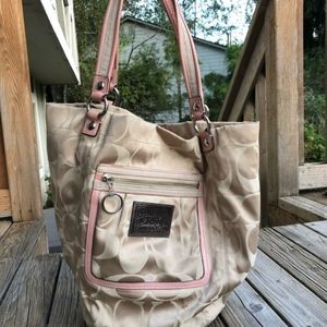 Cream and Pink color Coach purse